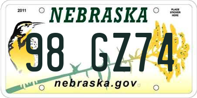 NE license plate 98GZ74