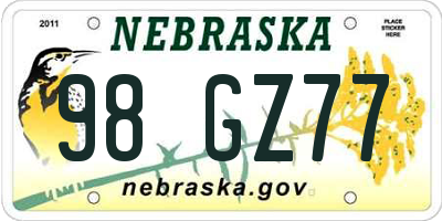 NE license plate 98GZ77