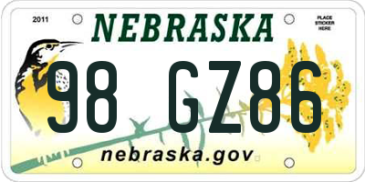 NE license plate 98GZ86