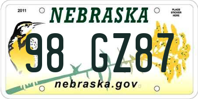 NE license plate 98GZ87