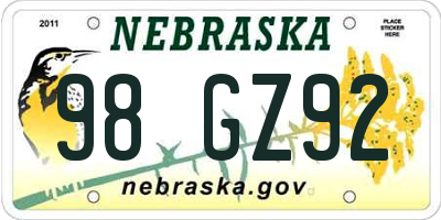 NE license plate 98GZ92