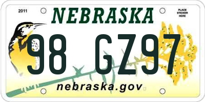 NE license plate 98GZ97
