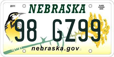NE license plate 98GZ99
