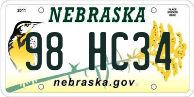 NE license plate 98HC34