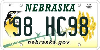 NE license plate 98HC98