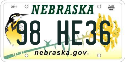 NE license plate 98HE36