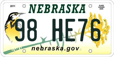 NE license plate 98HE76