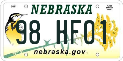 NE license plate 98HF01