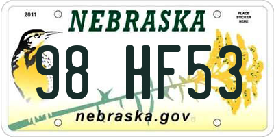 NE license plate 98HF53