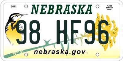 NE license plate 98HF96