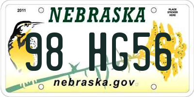 NE license plate 98HG56