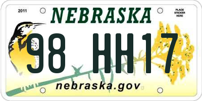 NE license plate 98HH17