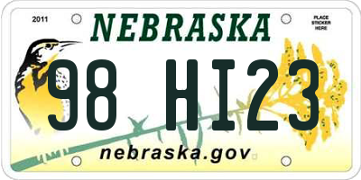NE license plate 98HI23