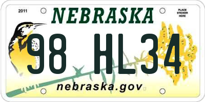 NE license plate 98HL34