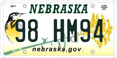 NE license plate 98HM94