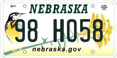 NE license plate 98HO58