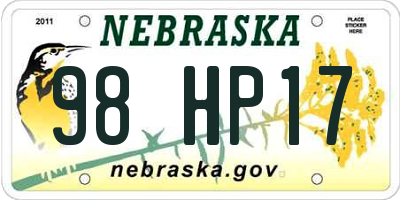 NE license plate 98HP17