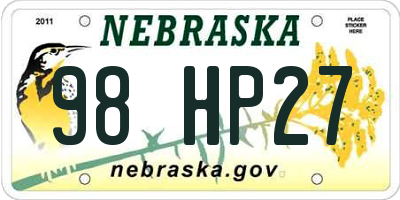 NE license plate 98HP27
