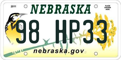 NE license plate 98HP33