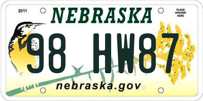 NE license plate 98HW87