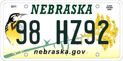 NE license plate 98HZ92
