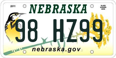 NE license plate 98HZ99