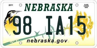 NE license plate 98IA15