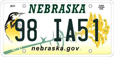 NE license plate 98IA51