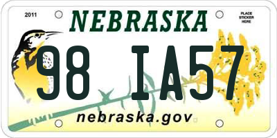 NE license plate 98IA57