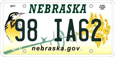 NE license plate 98IA62