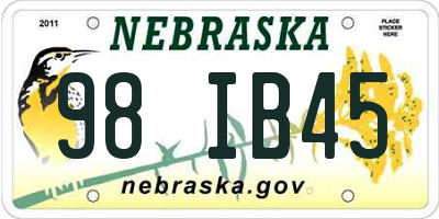 NE license plate 98IB45