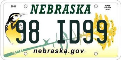 NE license plate 98ID99