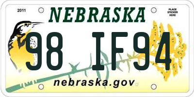 NE license plate 98IF94