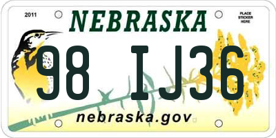 NE license plate 98IJ36