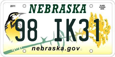 NE license plate 98IK31
