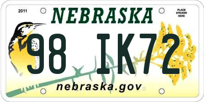 NE license plate 98IK72