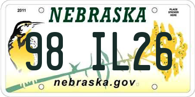 NE license plate 98IL26