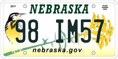 NE license plate 98IM57