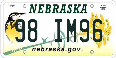 NE license plate 98IM96