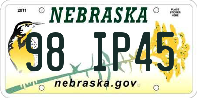 NE license plate 98IP45