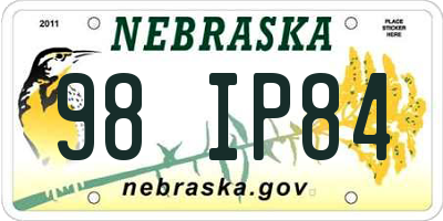 NE license plate 98IP84