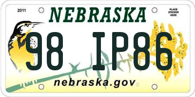 NE license plate 98IP86