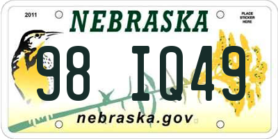 NE license plate 98IQ49