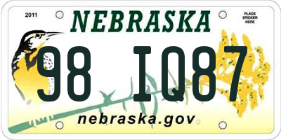 NE license plate 98IQ87