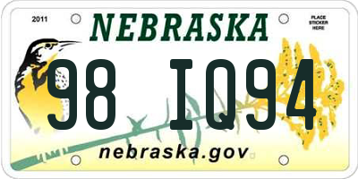NE license plate 98IQ94