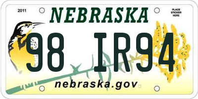 NE license plate 98IR94