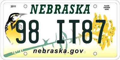 NE license plate 98IT87