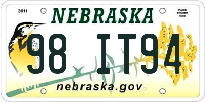 NE license plate 98IT94