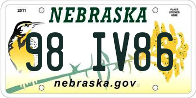 NE license plate 98IV86
