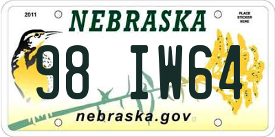 NE license plate 98IW64